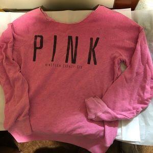 Pink off the shoulder pull over